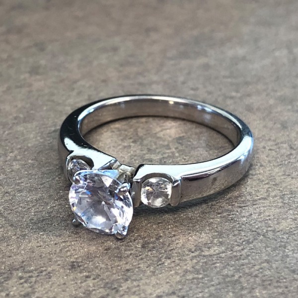 14K White Gold 3 Stone Engagement Ring